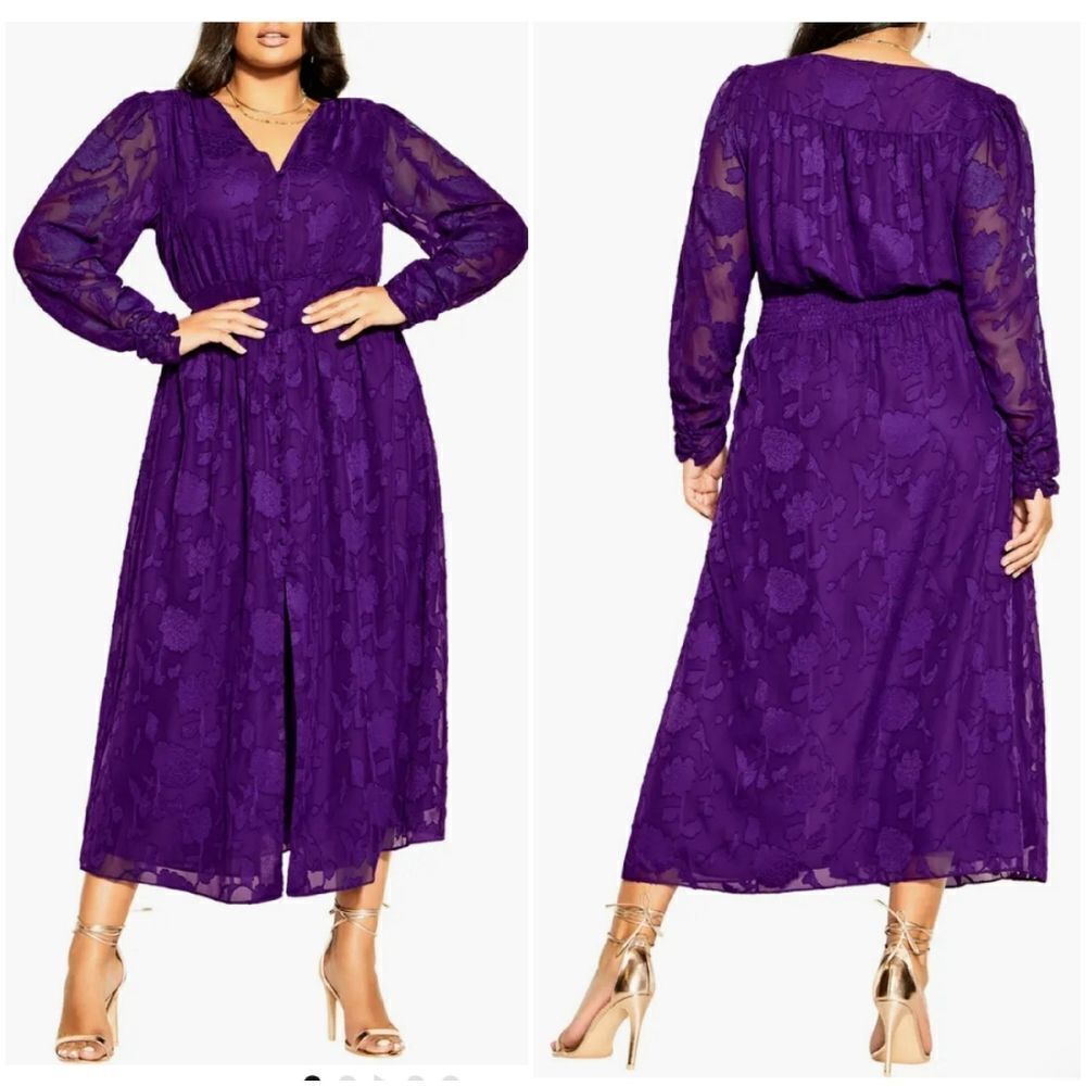 City Chic Sweet Sass Long Sleeve Burnout Chiffon A-Line Dress Sz Xxl/24